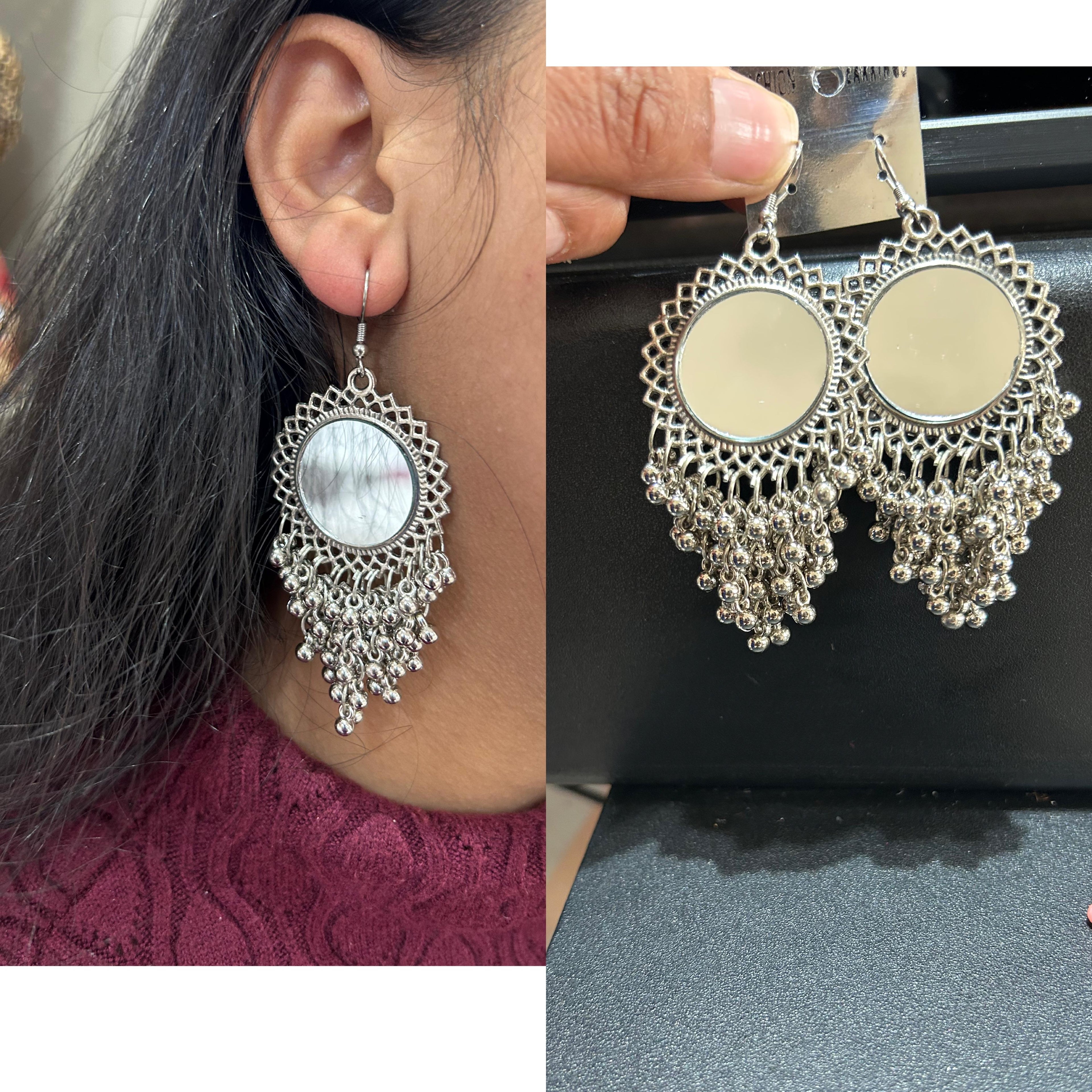 metal mirror jhumkas