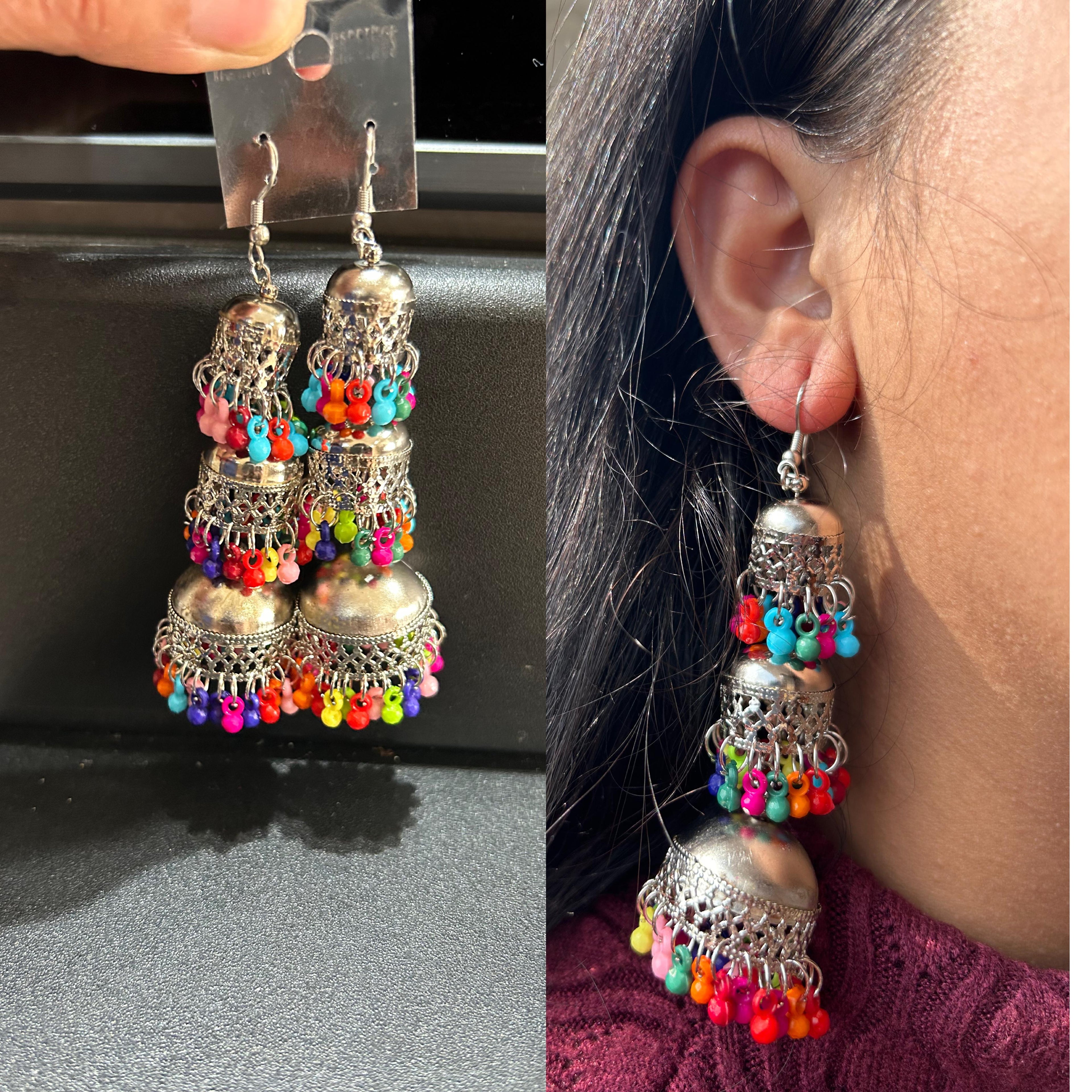 metal colourful jhumkas