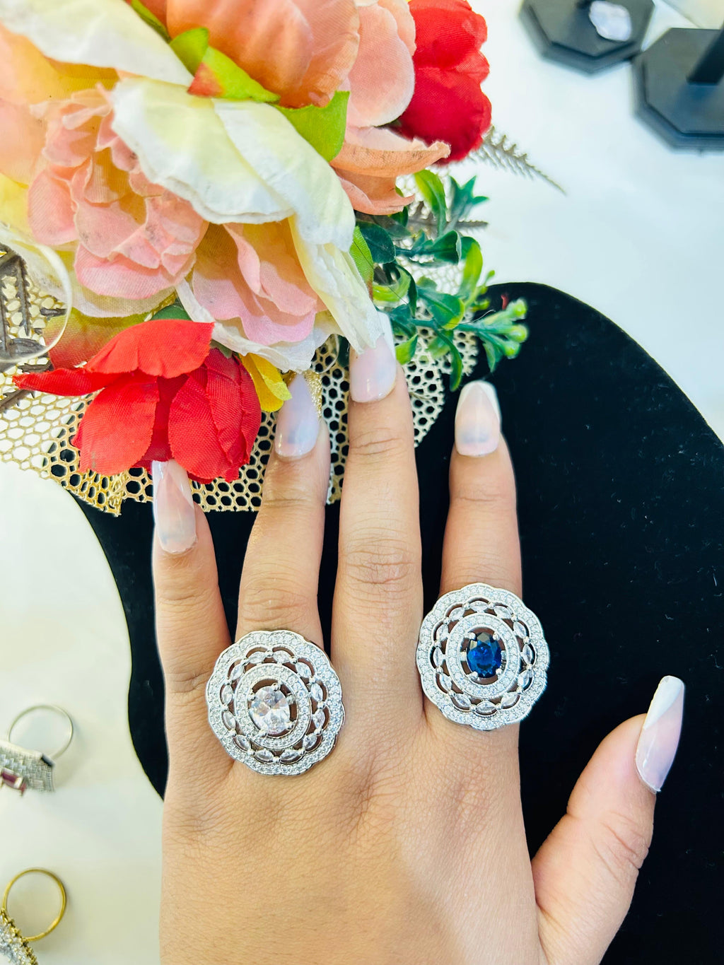 American red diamond circular ring