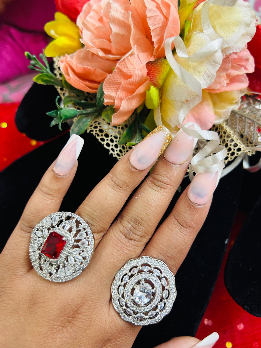 American red diamond circular ring